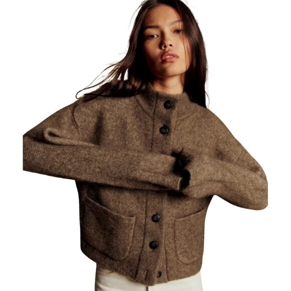 SEZANE Thais Jacket Wool Mohair Dark Taupe $235 NWT M - Picture 3 of 6